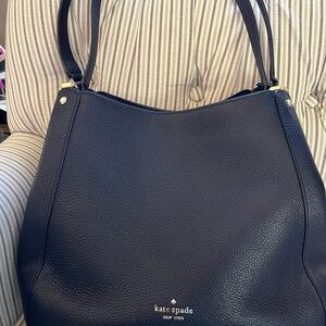 Kate Spade Leila Medium Triple Compartment, Navy Real Leather Shoulder Bag